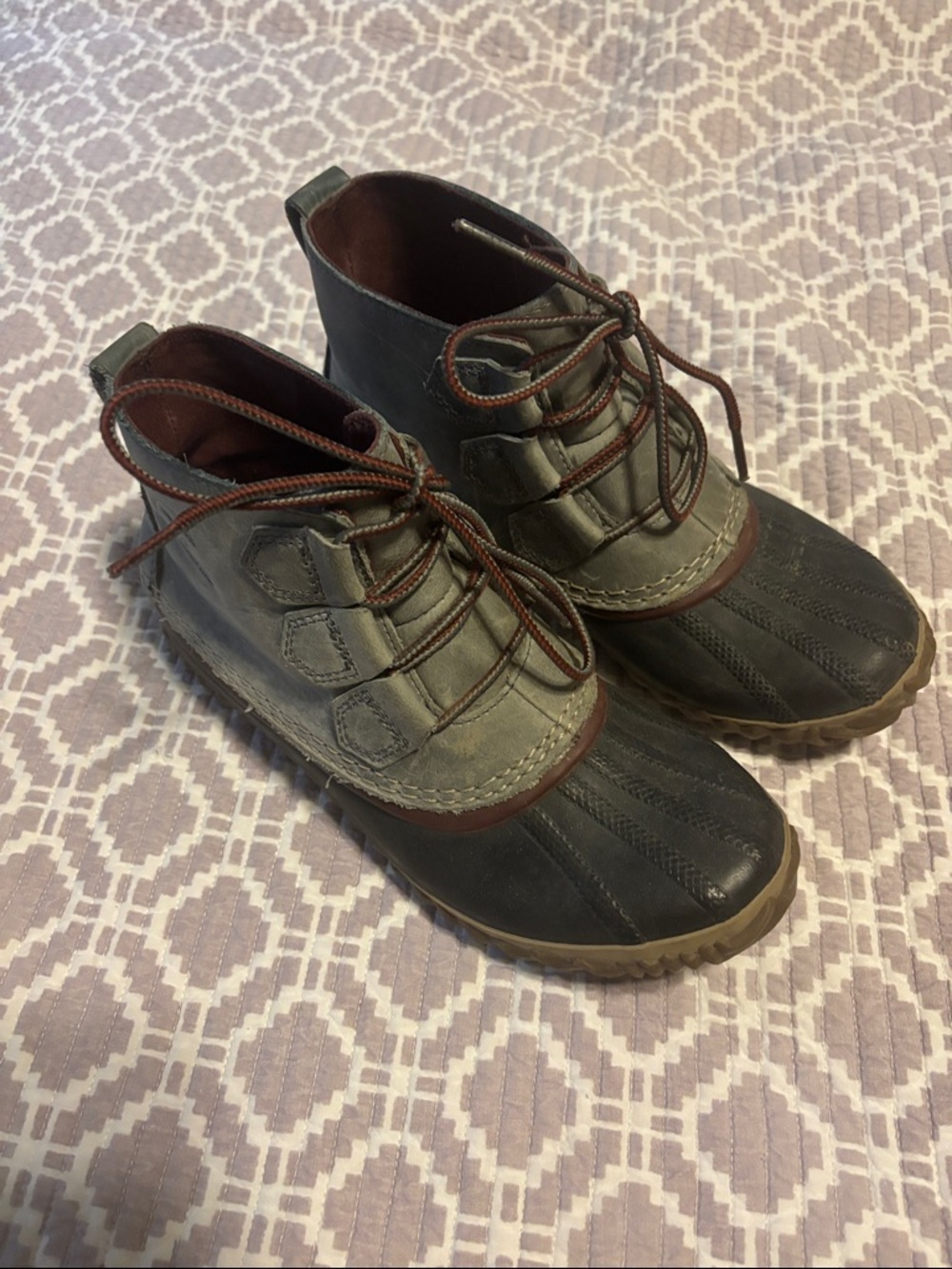 Sorel Navy and Grey Lace-Up Waterproof Duck Boots